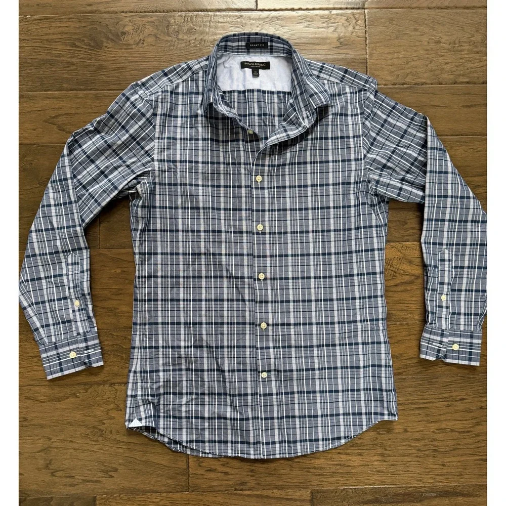 banana republic grant fit dress shirt Banana Republic Men Plaid Grant Fit Dress Shirt Large Long Sleeve Blue White Red